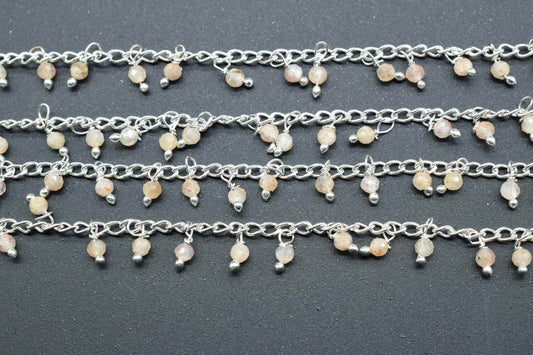 Sunstone 2mm Beaded Chain,Rosary Chain,Sunstone Bead,Anglican Rosary,Wire Wrapped Gold Chain,18 k Gold Natural Sunstone Rosary Chain Finding