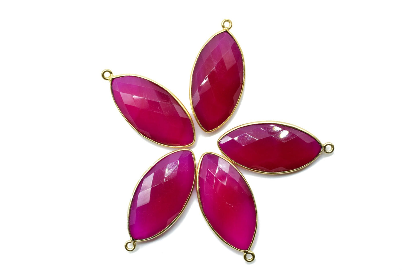 Hot Pink chalcedony 15x30mm Marquise shape pendant,Chalcedony charms, Gold Plated bezel,chalcedony Bezel,Handmade Bezel,Gold-Filled bezel