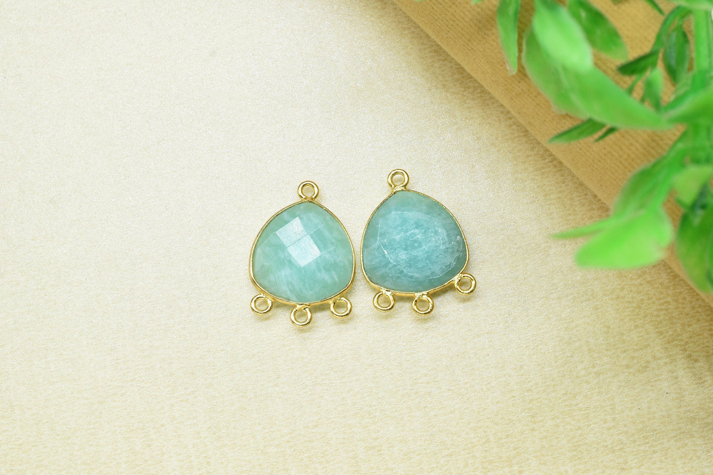 Amazonite Faceted Gemstone 15mm Trillion Shape Charm,Amazonite Charms for necklace Connector,Amazonite Gemstone gold Plating Connector Bezel