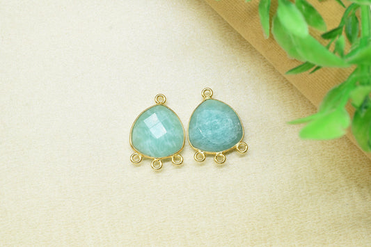 Amazonite Faceted Gemstone 15mm Trillion Shape Charm,Amazonite Charms for necklace Connector,Amazonite Gemstone gold Plating Connector Bezel