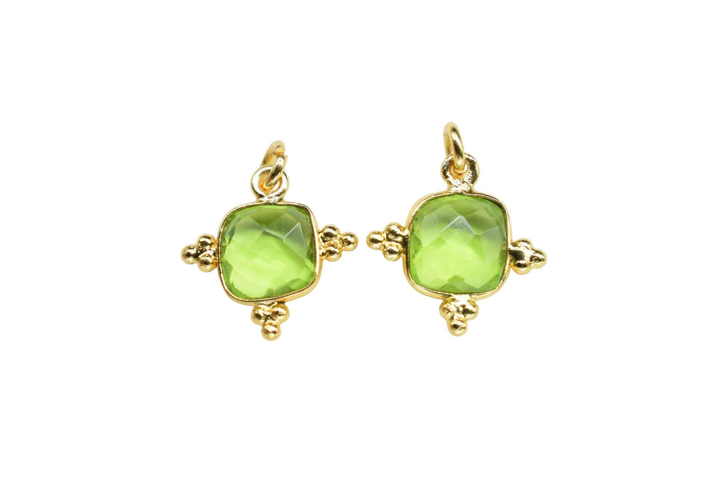 Peridot 8mm Cushion Bezel charm/Station Bezel Link Supplies/Peridot Jewelry Making/Square Pendant//Gemstone Connector Pendant/B'day Gift