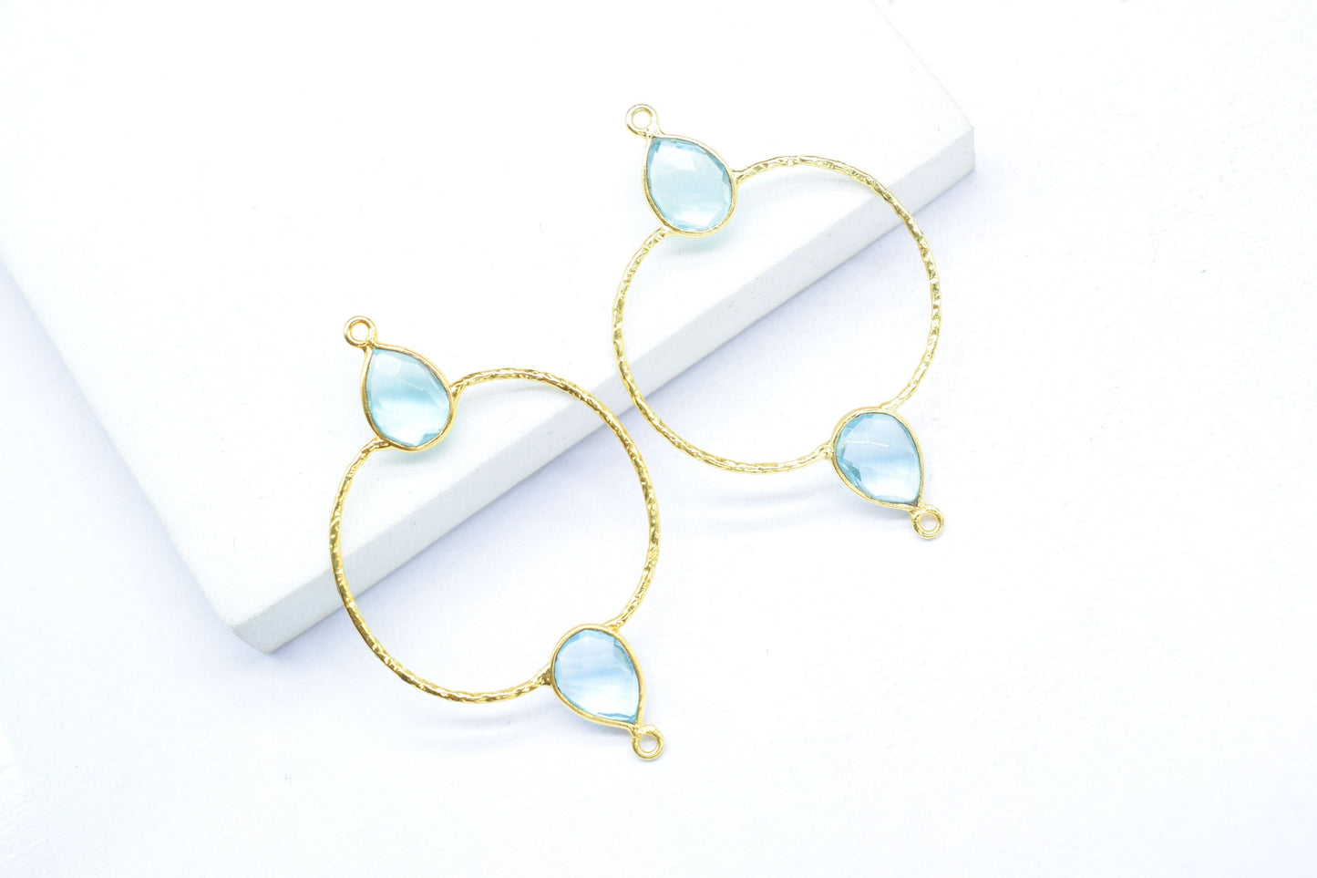 Sky Topaz Double Bail Bezel Connector,Topaz jewellery,Pear Shape Gold Plated Bezel Connector,Gemstone Jewelry,unique Bezel,Gemstone Earrings