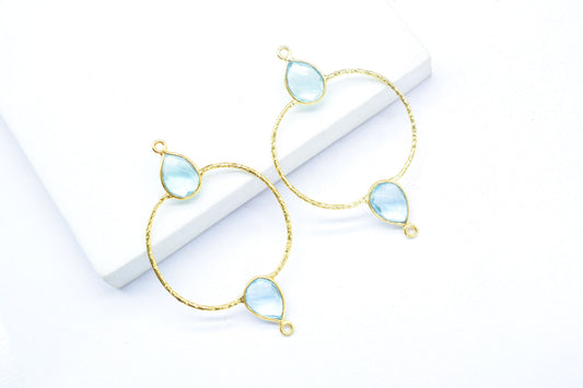 Sky Topaz Double Bail Bezel Connector,Topaz jewellery,Pear Shape Gold Plated Bezel Connector,Gemstone Jewelry,unique Bezel,Gemstone Earrings