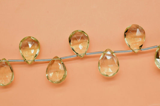 Green Amethyst Quartz Faceted Pear Shape Briolettes,10x14mm teardrop Briolettes,Faceted Briolette Line,Jewelry making pear,gemstone beads
