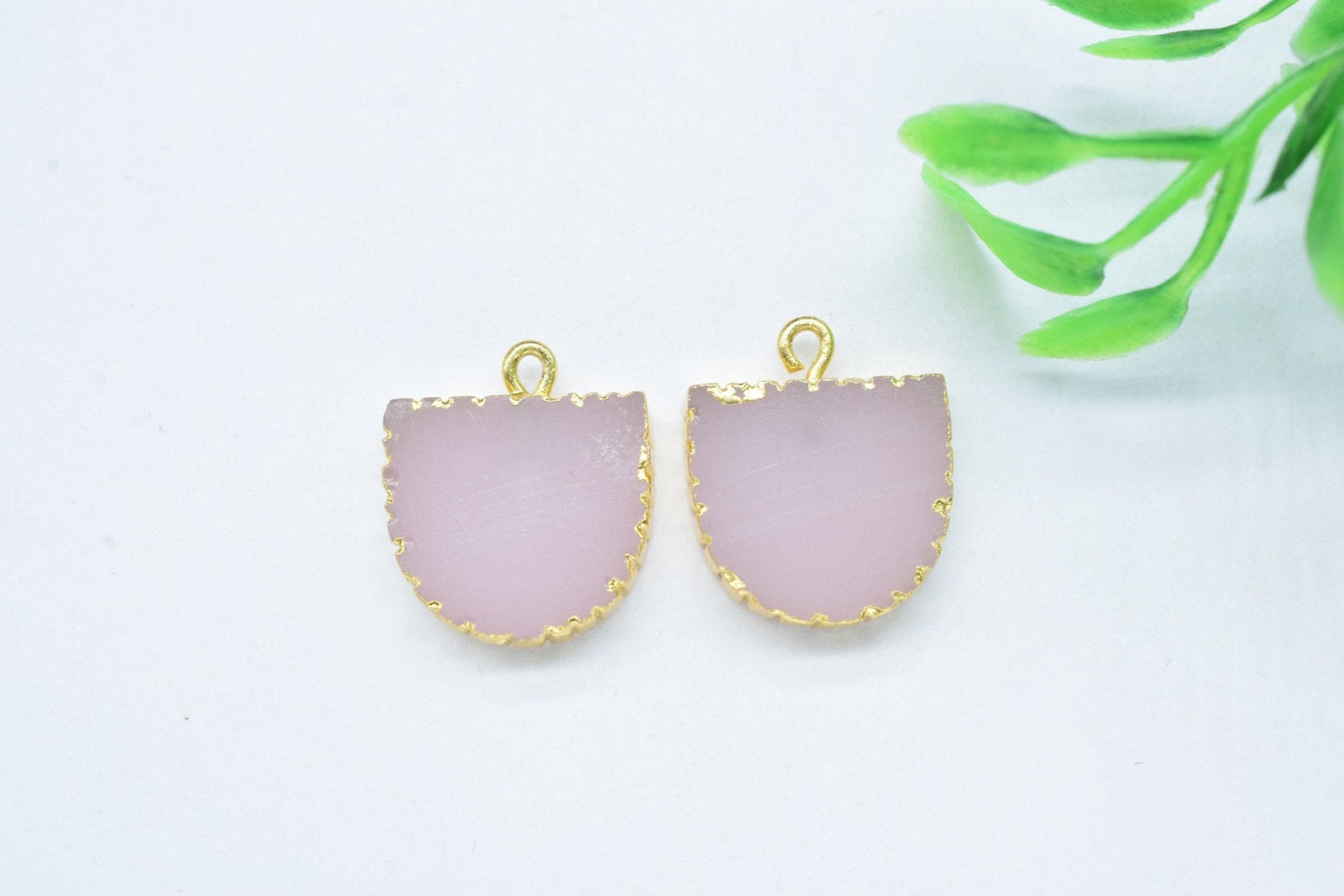 Rose Chalcedony Semi Circle Pendants,Handmade Half Moon Earrings,Necklace Connectors Jewelry,Single Bail,Gemstone Electroplated Charms,Gift
