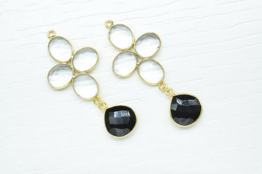 Crystal Bezels Pendant Charms,tation Link Connector,Black Onyx Pendant Jewelry,Gemstone Earring Connector,Handmade Component Jewelry,Gift