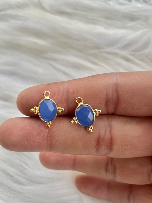 Blue Chalcedony Quartz Faceted 8x10mm Oval Shape Connector,Blue chalcedony Single bail component,Blue Chalcedony Gold Plated Bezel Connector