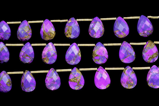 Purple Copper Turquoise Faceted Briolette,Gemstone Teardrop Bead,Purple Turquoise Teardrop,Jewelry Making Supplies,Copper Turquoise jewelry,
