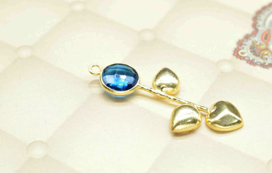 Blue Topaz Round Shape Pendant , Blue Topaz  Single Bail Charms,Genuine Gemstone Charms , Gold Plated Gemstone Connectors ,Summer Collection