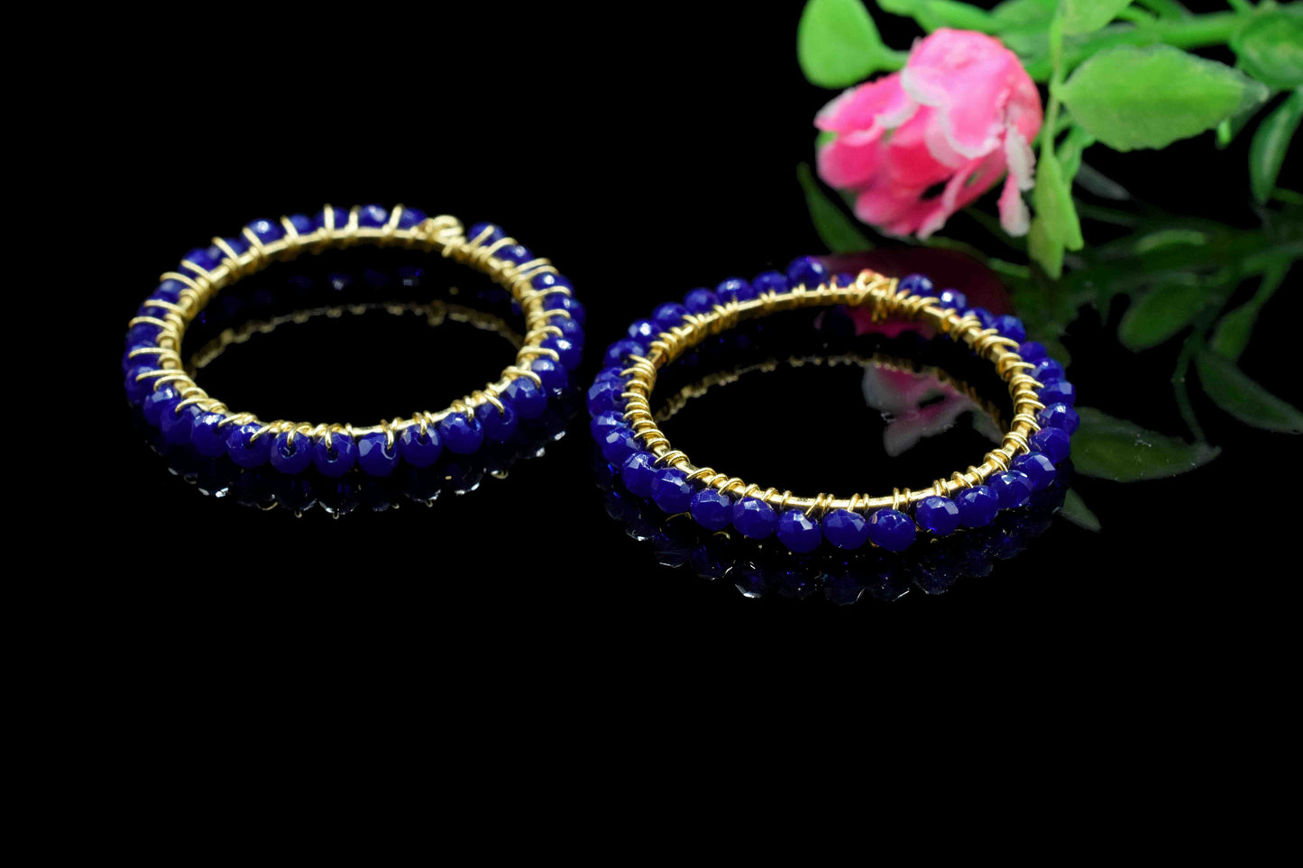 Lapis Lazuli Wire Wrapped Dangle Connector, Circle Pendant Component, Handmade Earring, Beaded Hoop Earring, Finding Component Lapis Jewelry