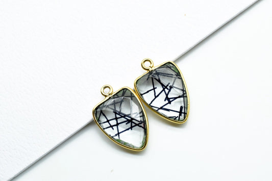 Black Rutile 12x15mm Triangle shape single bail connector,Brass Gold Plated bezel,Black Rutile Pendant,gold plated bezel,Black Rutile charms