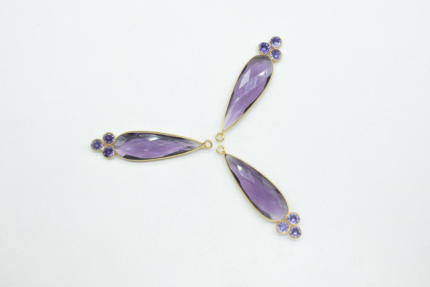 Amethyst Quartz 10x30mm Pear shape Bezel charms,Amethyst Quartz Pendant,Pruble Gemstone connector,Amethyst Jewelry,Cubic zirconia Bezel,P121