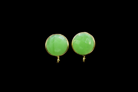 10mm Round Chrysoprase Earring Connector, Jewelry,bezel frame Connector,Ear Post Studs Connectors,Chrysoprase Ear Studs,Studs Connectors