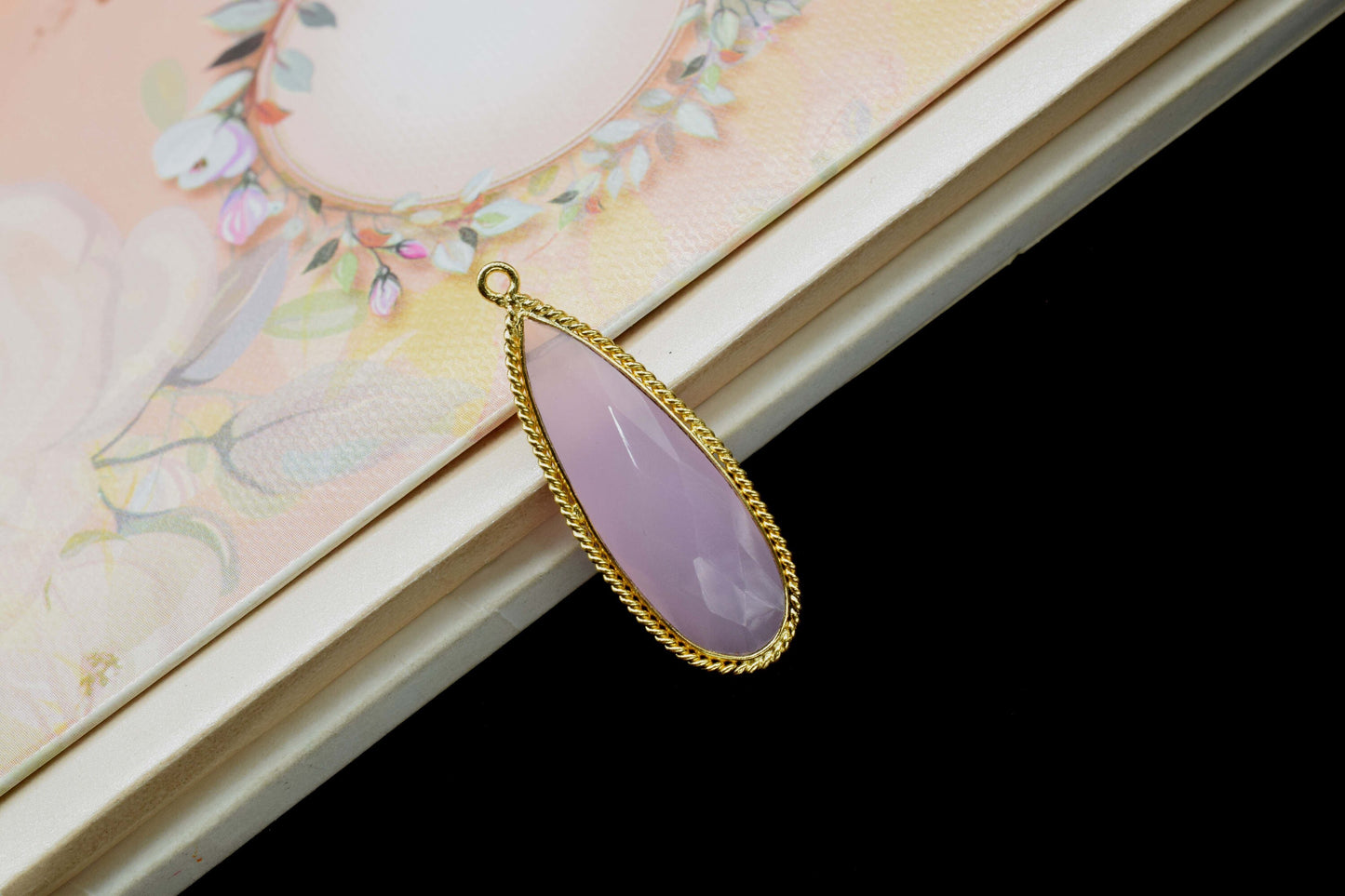 Rose Quartz Gemstone 10x30mm Pear shape charm,Rose Quartz Checker Board cut Pendant,Gemstone connector,Rose Quartz Pear Pendant Jewelry,Gift
