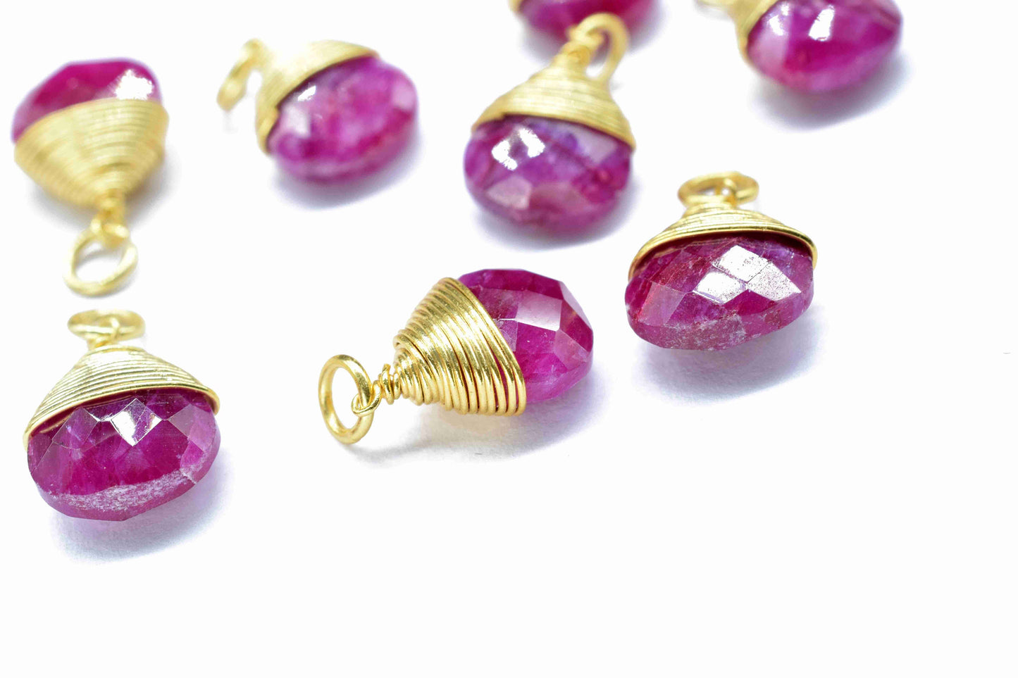 Natural Ruby faceted Connector, Wire Wrapped Gemstone Pendant, Loop Connector, Wire Wrapped Necklace, 10mm Heart Shape Pendant, Ruby jewelry