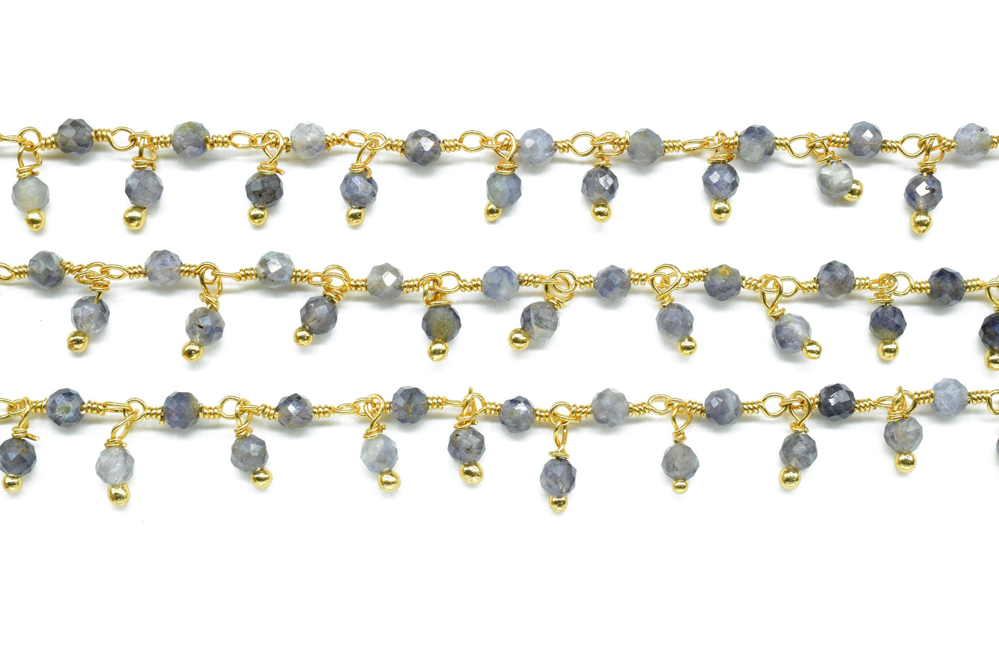 Iolite 3mm Cluster Rosary Chain,Wire Wrapped Necklace Chain,Iolite Bead Dangling Chain,Gemstone Rosary Chain,Handmade Jewelry Making Finding