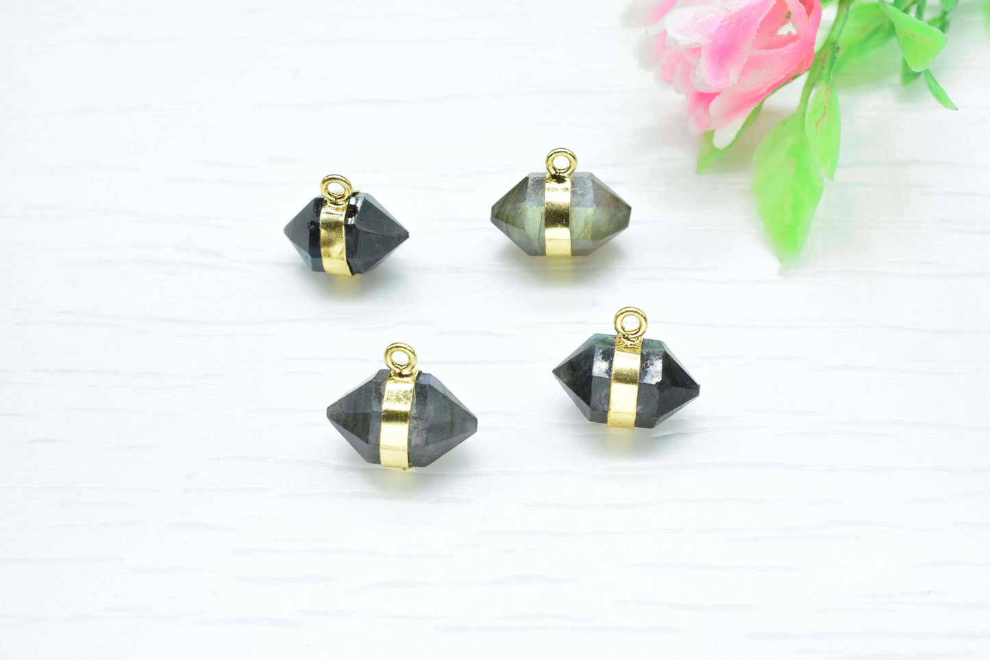Labradorite 8x14mm Point Pendant,Labradorite Bullet Pendant Jewelry,Labradorite Gemstone Single Bail Pendant with Electroplated Gold Band