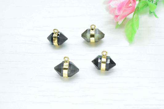 Labradorite 8x14mm Point Pendant,Labradorite Bullet Pendant Jewelry,Labradorite Gemstone Single Bail Pendant with Electroplated Gold Band