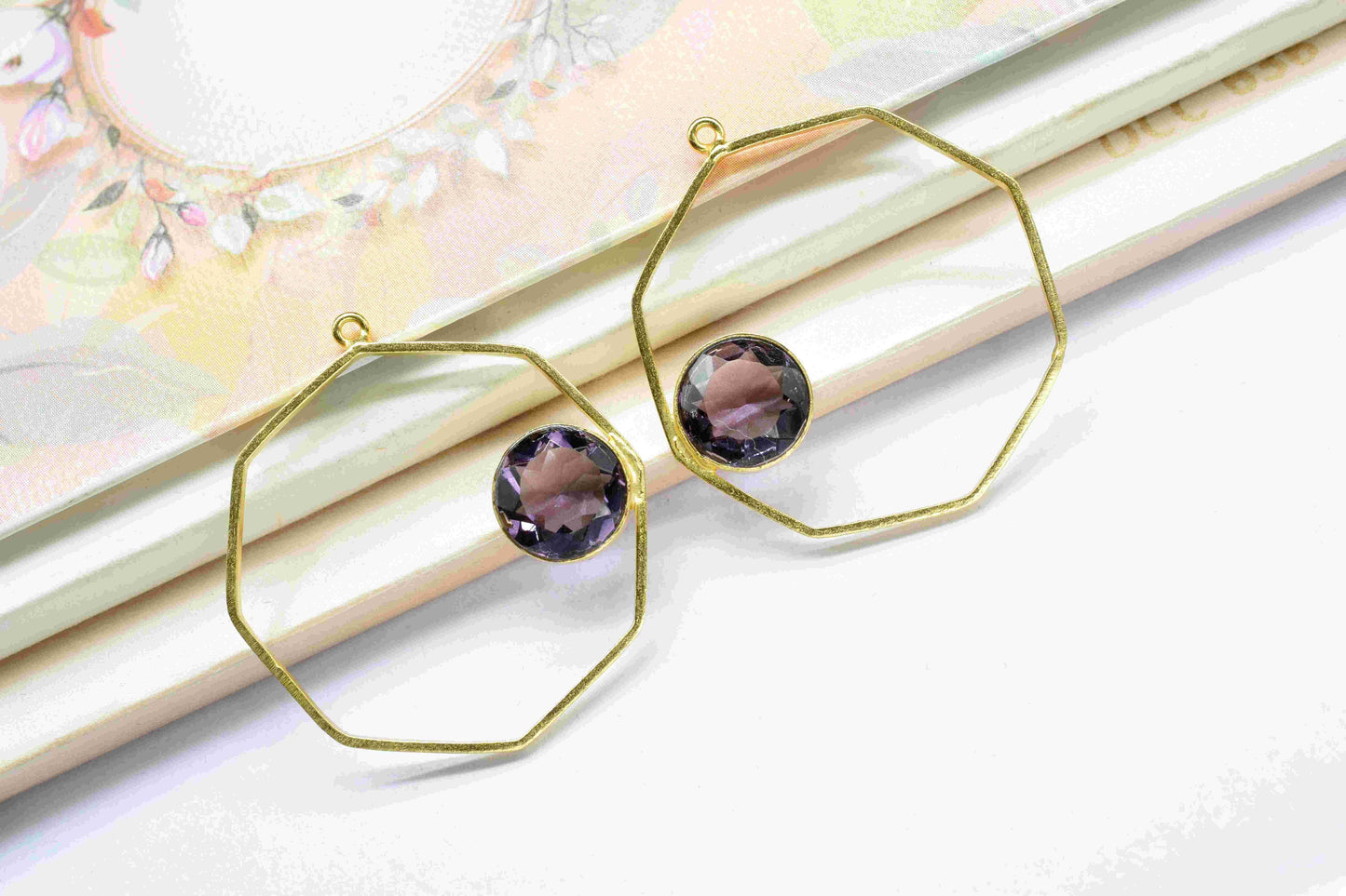 Amethyst 10mm Round Shape Pendants, Amethyst Component Jewellery, Gemstone Earrings, Finding 32mm Hexagon Shape Necklace,Component Jewellery