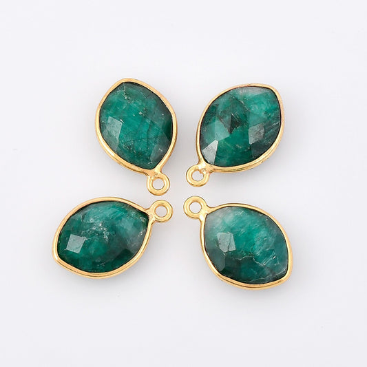 Emerald 10x13mm Bezel Charm connector,Eye Shape Gold Plated bezel,Gold Vermeil Bezel,Emerald jewelry making charm,emerald Gold-Filled bezels