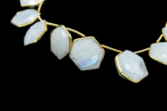 Moonstone 15mm Hexagon shape charms 11 pieces strand pack,Moonstone side drilled charms, bezel,Gemstone Hexagonal Charm,Moonstone Jewelry