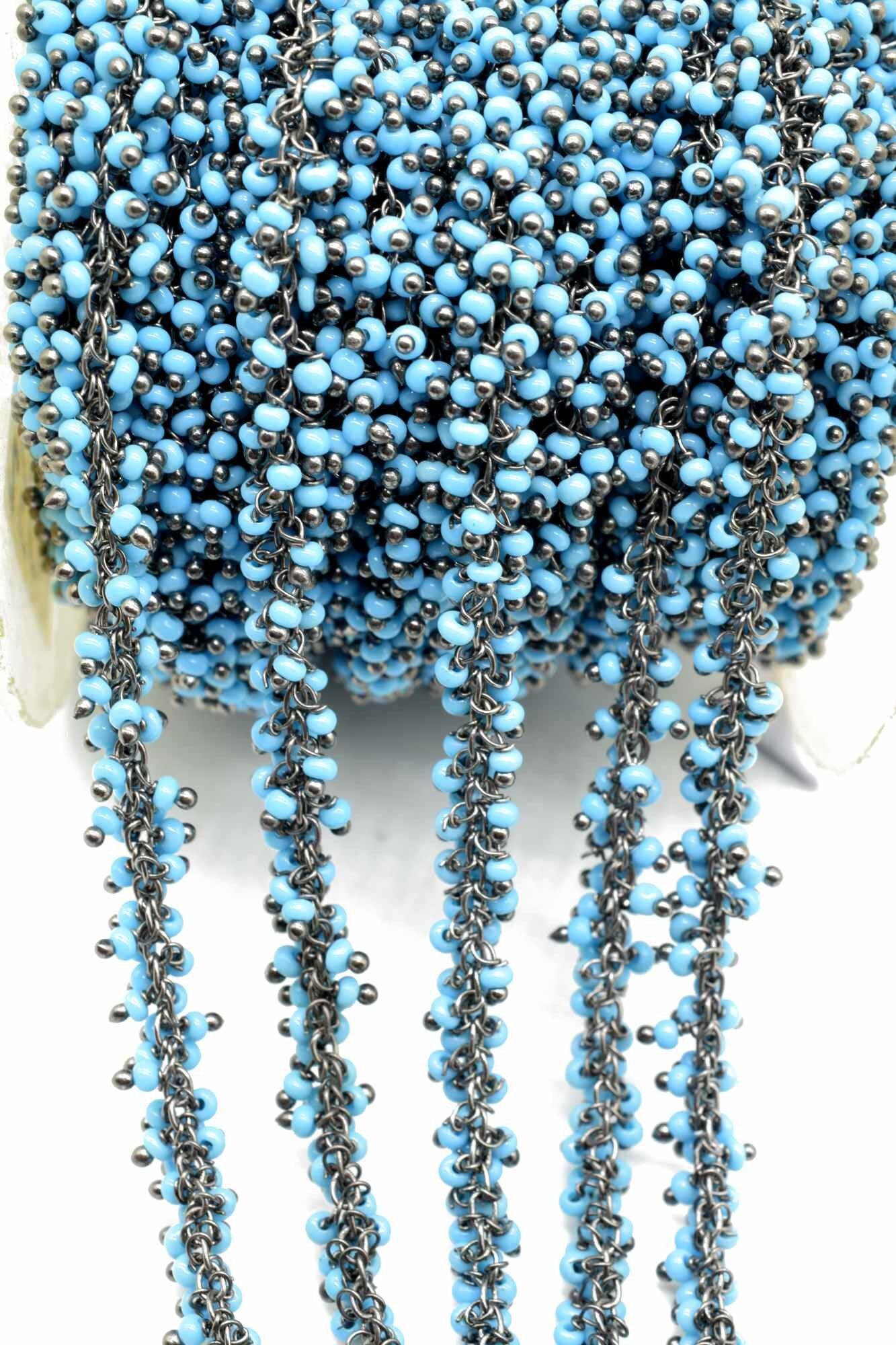 Turquoise wire 2mm cluster chain,Dangling Cluster Chain, Beaded Chain with Gold Plated Wire,Brass cluster beaded chain,Gold vermeil chain