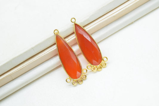 Carnelian 10x30mm Teardrop Bezel Charm/Charms Connector/Handmade Jewellery Connectors/Gemstone Brass Component/Women Jewelry/B'day Gift