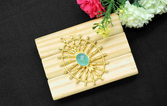 Aqua Chalcedony Gemstone Component,Single Bail Charm, Chalcedony Connector Pendant, Gold Plated Connectors,Pendant Jewelry,Earring Component