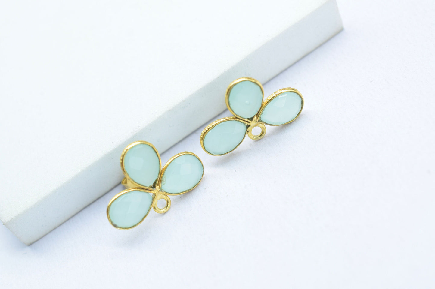 Peru Chalcedony Gemstone Earring Connector/Gold Plated Jewelry/Handmade Jewelry/Bezel Component/Jewelry making Stone/Pear Shape/Gift