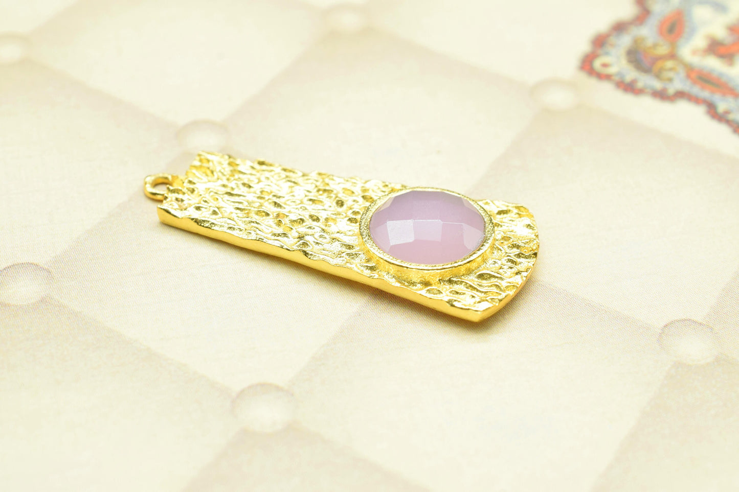 Pink Chalcedony Pendant ,Pink Chalcedony Gemstone Handmade Pendant , Single Bail Charms , Gold Plated Connectors , Gemstone Connector Charm