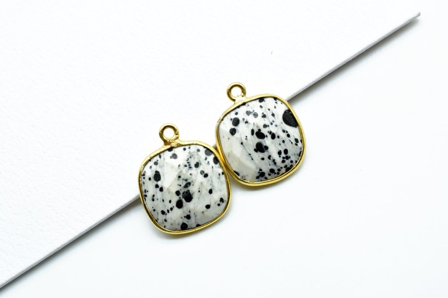 Dendrite Opal 14mm Cushion Single loop connectors,Dendrite Opal Bezel Findings Cushion Charm,Dendrite Opal Cushion Shape gold Plated charms