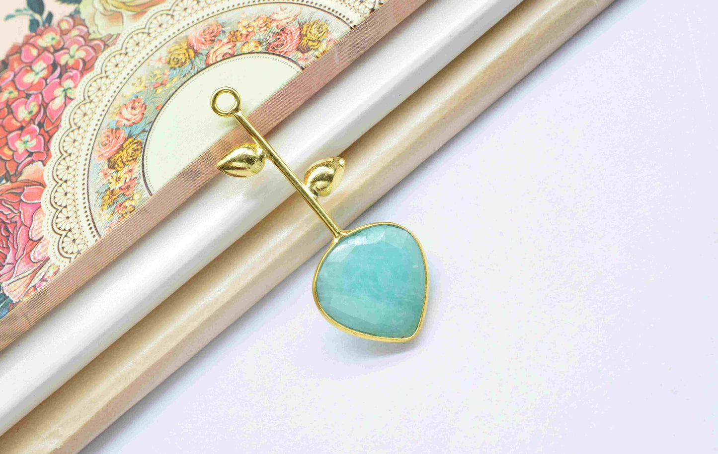 Amazonite Single Bail Pendant , Amazonite Charms ,Heart Shape Charms , Genuine Gemstone Charms , Gemstone Connectors , Summer Collection