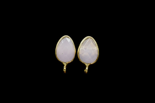Pink Chalcedony 7x10mm Earring Connector,Gemstone Connector Post Stud,Jewelry Supply,Earring Finding,Jewelry Making Connector,Ear Post Stud