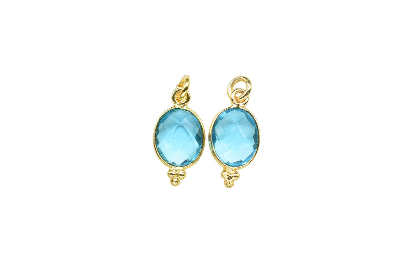 Blue Topaz Quartz 8x10mm oval Shape Pendant Jewelry/Blue Topaz Gold Plated Single Bail Connector jewelry/Topaz Gemstone Teardrop Charms,Gift