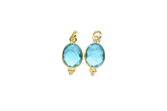 Blue Topaz Quartz 8x10mm oval Shape Pendant Jewelry/Blue Topaz Gold Plated Single Bail Connector jewelry/Topaz Gemstone Teardrop Charms,Gift