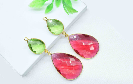 Pink Tourmaline Dangle pendants,Station Bezel Link,Multi Gemstone Connectors,Peridot pendant Charms,Component pendant,Handmade Bezel Jewelry