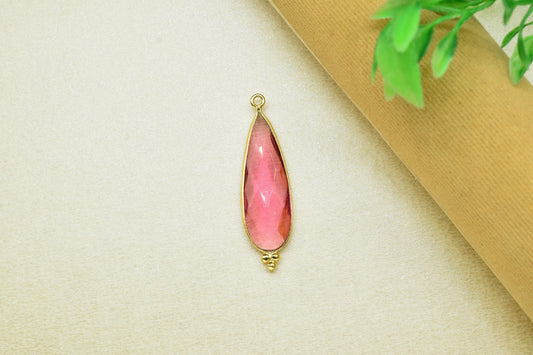 Pink Tourmaline 10x30mm Bezel charms,Pink Tourmaline Pendant,Station Bezel Link Supplies,Connector Pendant,Gemstone Teardrops,Jewelry making