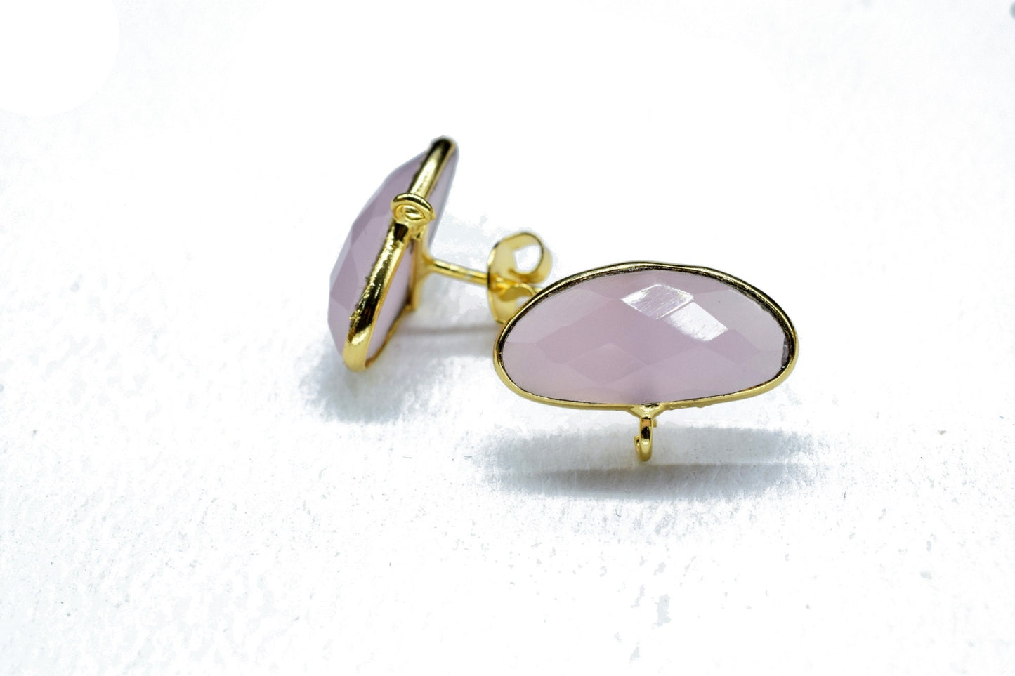 Pink Chalcedony Earring Connector,Pink chalcedony Jewelry Making Supplies,Ear Post Studs Connectors,Rose Quartz Ear Studs,Gemstone Ear Post,