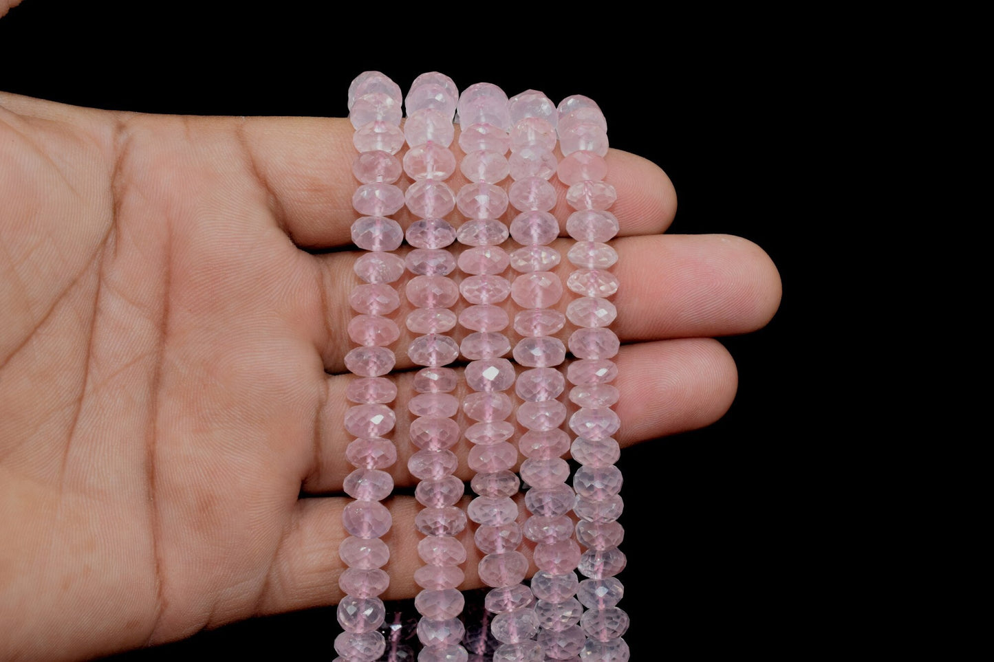 Rose Quartz Beads Grade AAA Genuine Gemstone Faceted Rondelle Loose Beads, 7.5x8mm Size Rose Quartz Beads, Gemstone Faceted Rondelle Beads