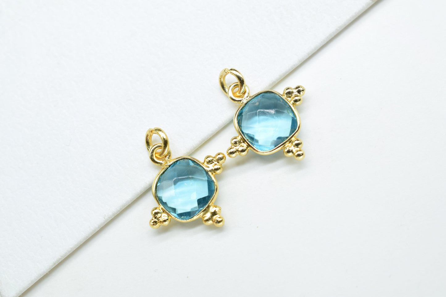 Sky Topaz 8mm Cushion Bezel charm/Station Bezel Link Supplies/Sky Topaz Jewelry Making/Square Pendant//Gemstone Connector Pendant