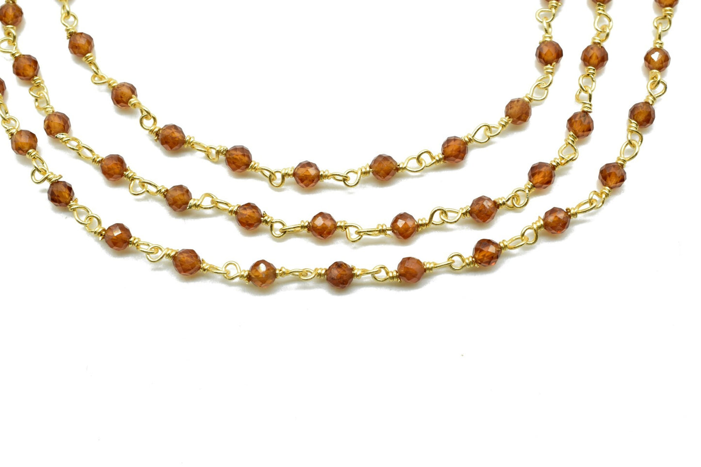 Hessonite Garnet 3mm Beaded Chain,Faceted Rondelle Hessonite Garnet Beaded Chain-Body Chain-Wire Wrapped Chain-Handmade Craft Supply,Rosary