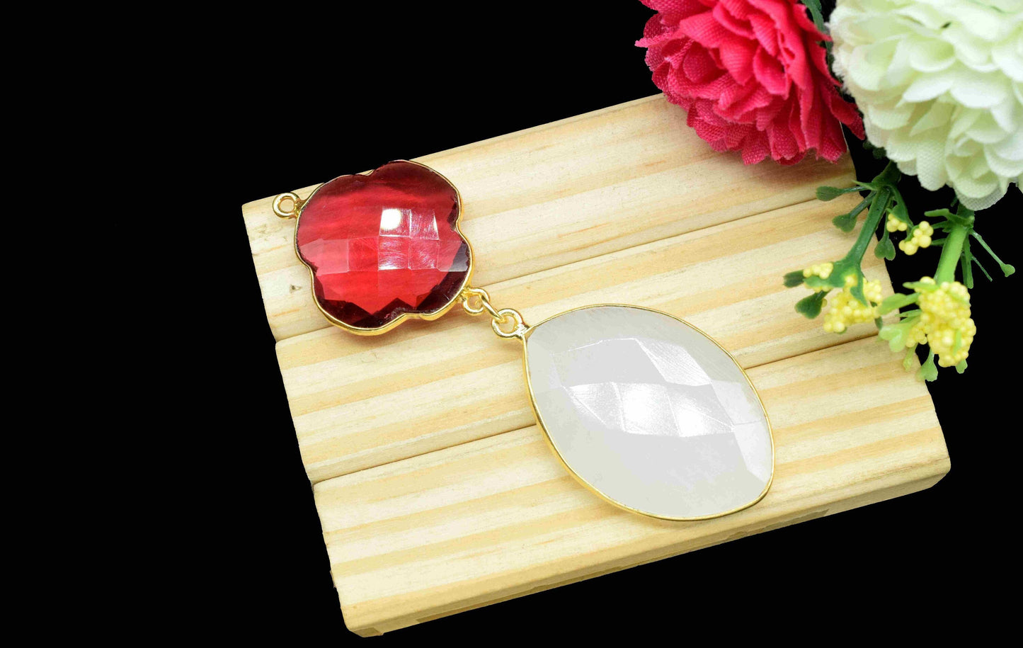 Pink Tourmaline+ White Rainbow Component Pendants ,Multi Stone Dangle Earrings ,Earring Component Jewelry ,Dangle pendant Charms, B'day Gift