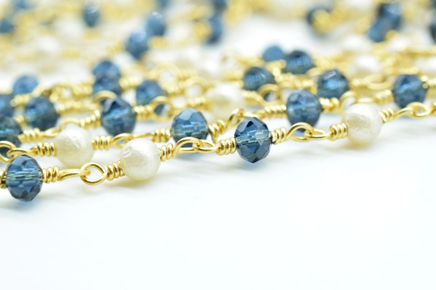 London Blue Topaz Beaded Rosary Chain,Pearl Beaded Rosary Chain,jewelry making Chain,Gemstone Rosary,wire wrapped rosary,3mm Beaded rosary