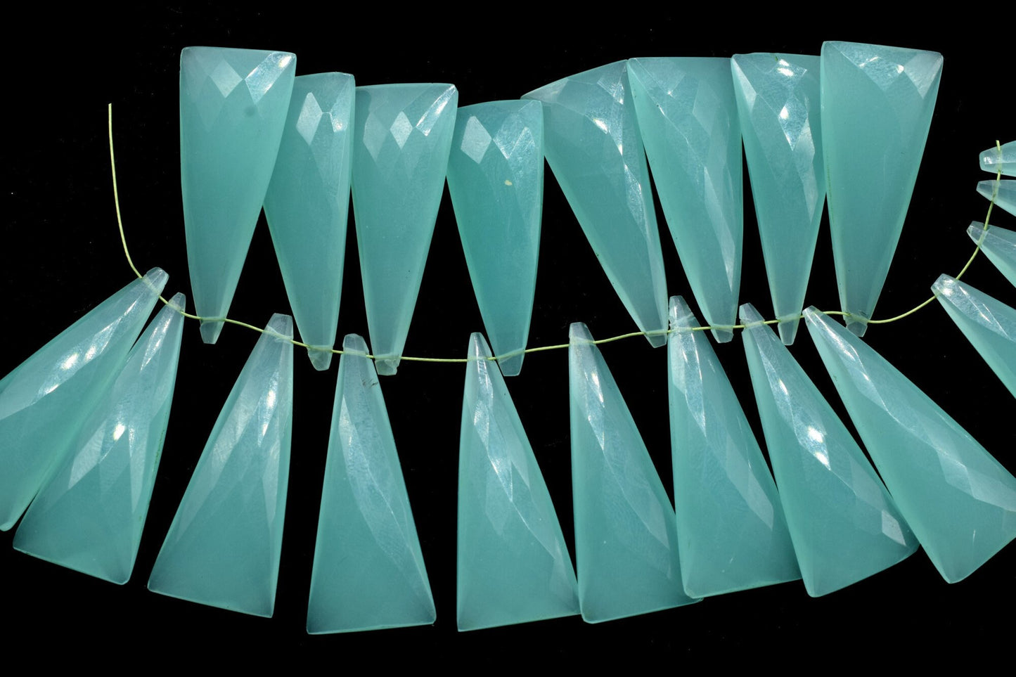 Aqua Chalcedony Long Trillion shape 15x35mm Briolettes,Aqua Chalcedony Briolette,Fancy shape Briolette,jewelry supplies,Chalcedony briolette