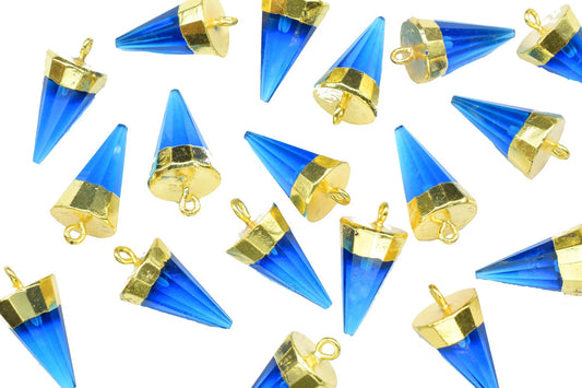 Blue Topaz Spike Point Pendant,Blue Topaz Jewelry Making Supply,Gemstone Single Bail Connector,Handmade Triangle Faceted Pointed Charms,Gift