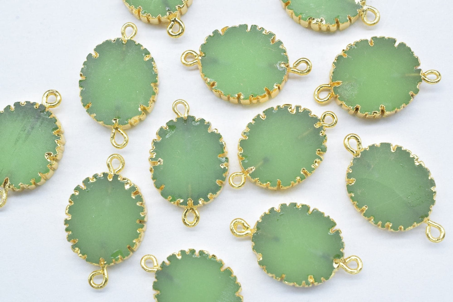Prehnite Double Bail Connectors,Cabechon Pendant Charms,Handmade Pendants,Station Connectors Jewelry,Oval Shape Pendants,Gemstone Component