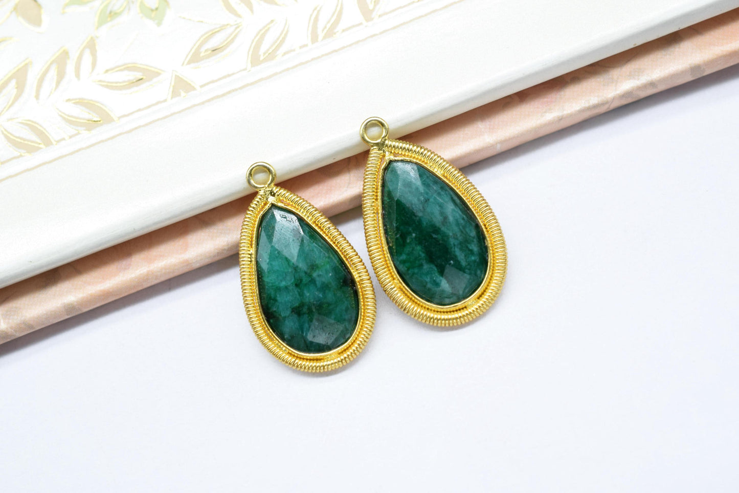 Emerald 12X20mm Bezel Charms,Gemstone Bezels,Boho Pendant Charms,Single Bail Pendant,Handmade Brass Pendant,Bezel Connectors,B'day Gift
