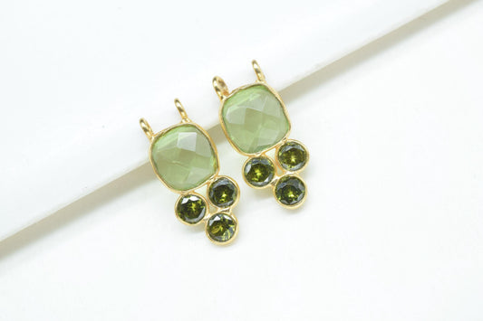 Green Amethyst 8mm Cushion shape Bezel charms,Amethyst Pendant,Gemstone connector,Green Amethyst Jewelry,Cubic zirconia Bezel charm,p001
