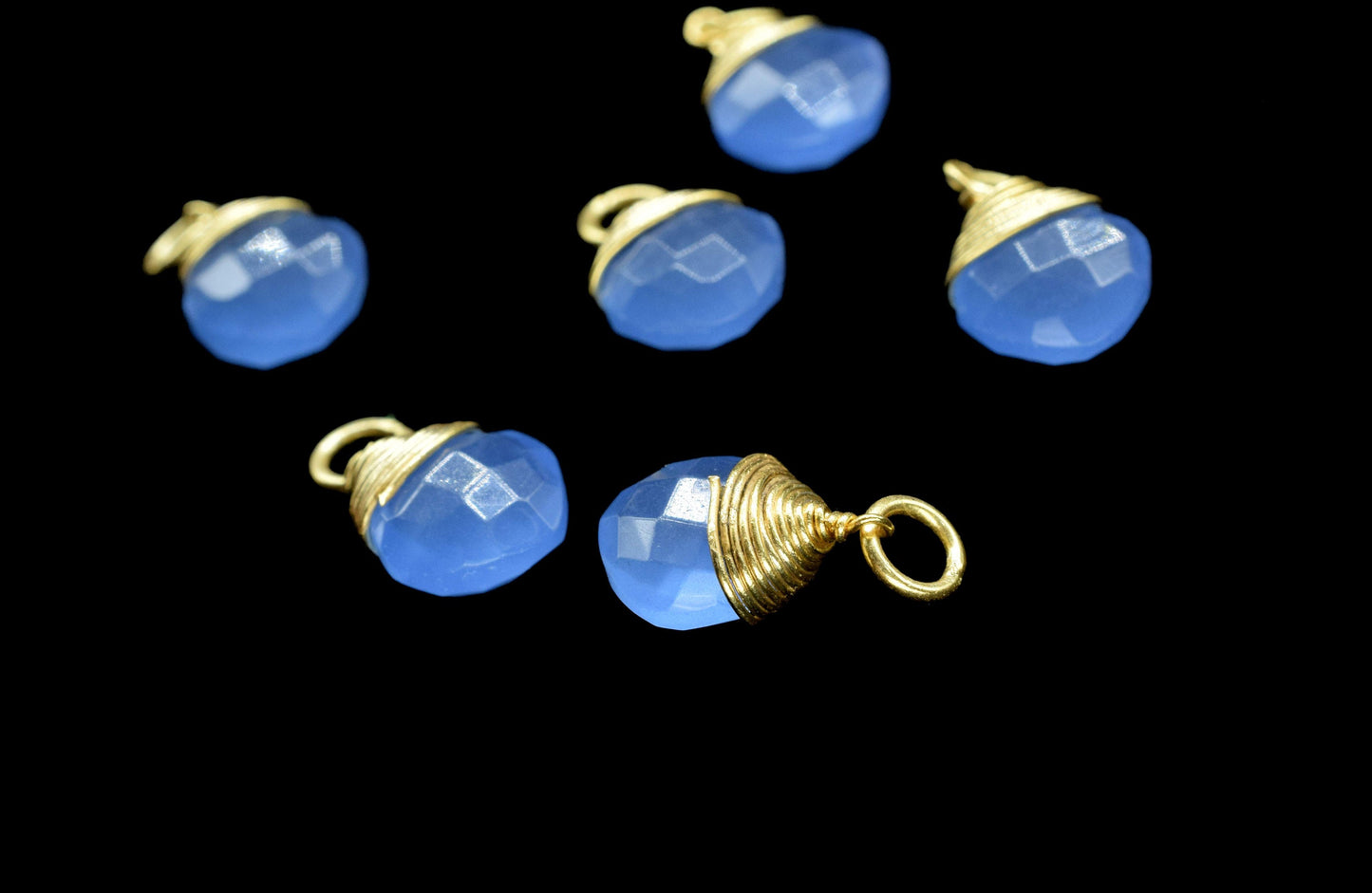 Blue Chalcedony Faceted Square Connectors,Wire Wrapped Gemstone Pendant,loop Connector,Wire Wrapped Necklace,Blue Quartz Jewelry making,Gift
