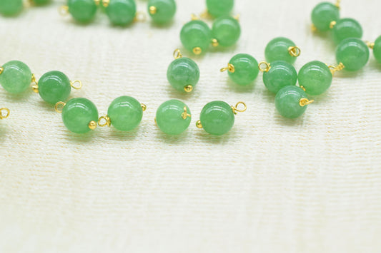 Green Jade 6mm Round Smooth Beads/Earring Component/Green Jade Single wire wrapped Beads/Round Beads Connector/Gemstone Beads/Gift